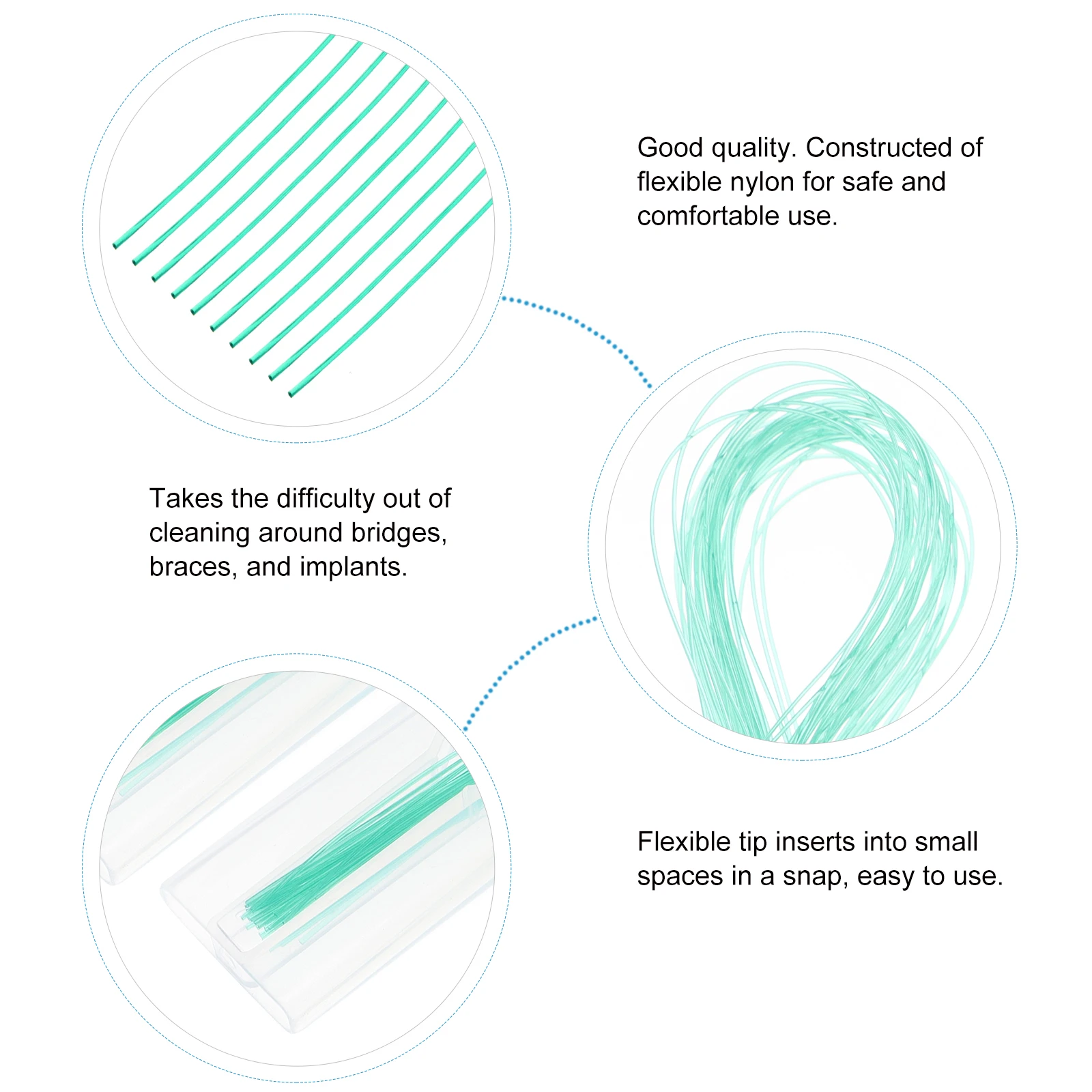 

105 Pcs Flexible Teeth Dental Professional Floss Threaders Nylon Teeth Threaders for Braces Cleaning Hygienic Case Green