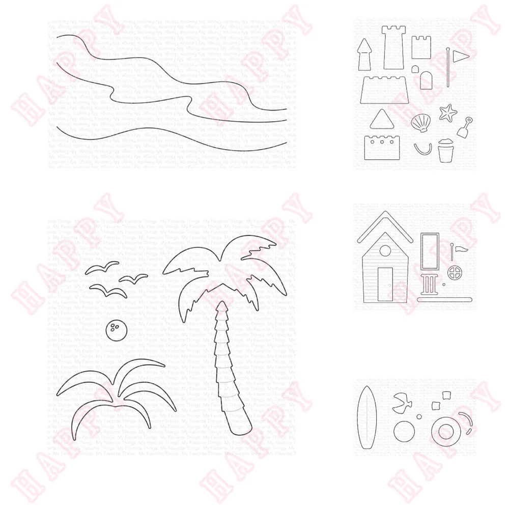 2022 New Metal Beach Bungalow And Accessories Surf Sandcastle Builder Cutting Dies Scrapbook Diary Decoration Embossing Template