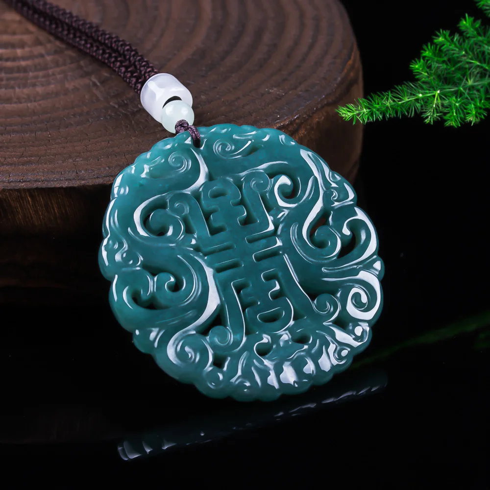 

Natural Myanmar Jadeite Dragon Pendant Necklace Accessories Carved Amulet Jewelry Vintage Real Jade Designer Gifts for Women