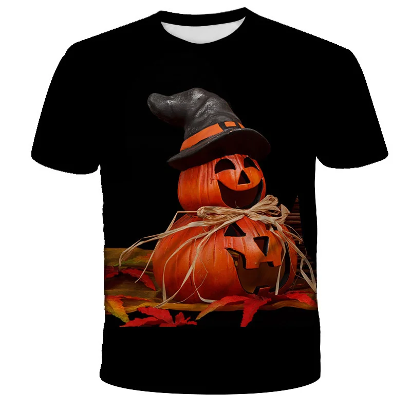 3D Printed Hat Pumpkin T-Shirt For Men Skeleton Bat Crow Pattern Tees Fashion Leisure Short Sleeve Round Neck Top Loose T Shirts