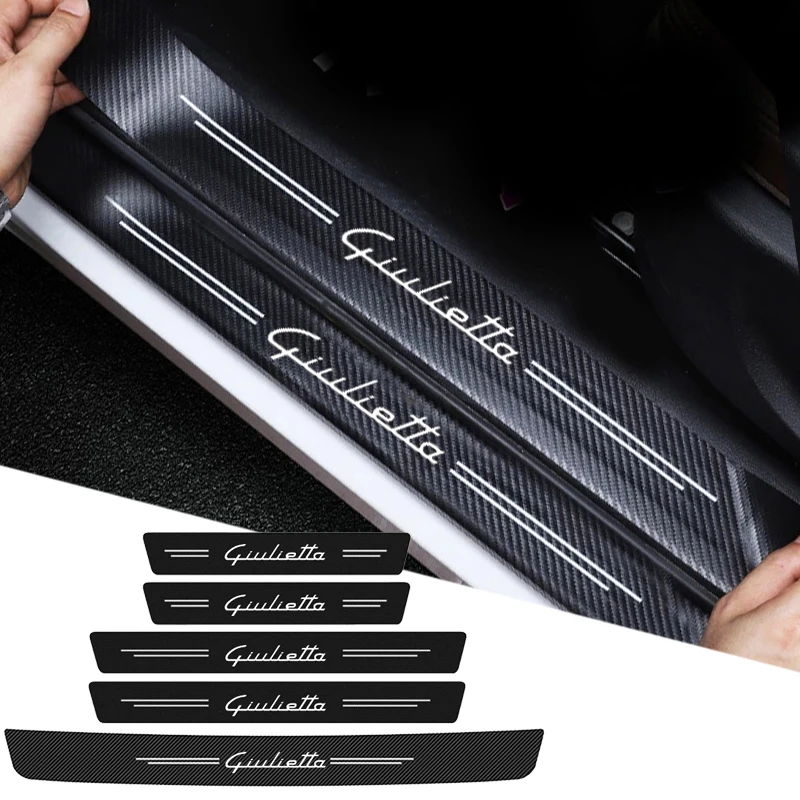 Carbon Fiber Car Door Sill Stickers for Alfa Romeo Giulietta Logo MITO 147 Stelvio Threshold Protector Trunk Bumper Guard Strips