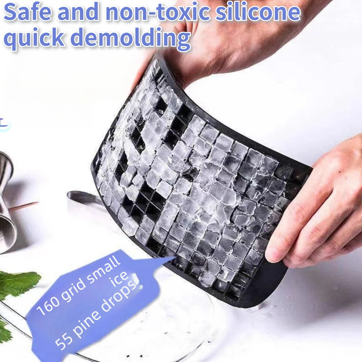 160 Grids Mini Ice Cube Tray Silicone Small Square Mold for Cocktails Drinks Whiskey DIY Easy Release Ice Cube Maker