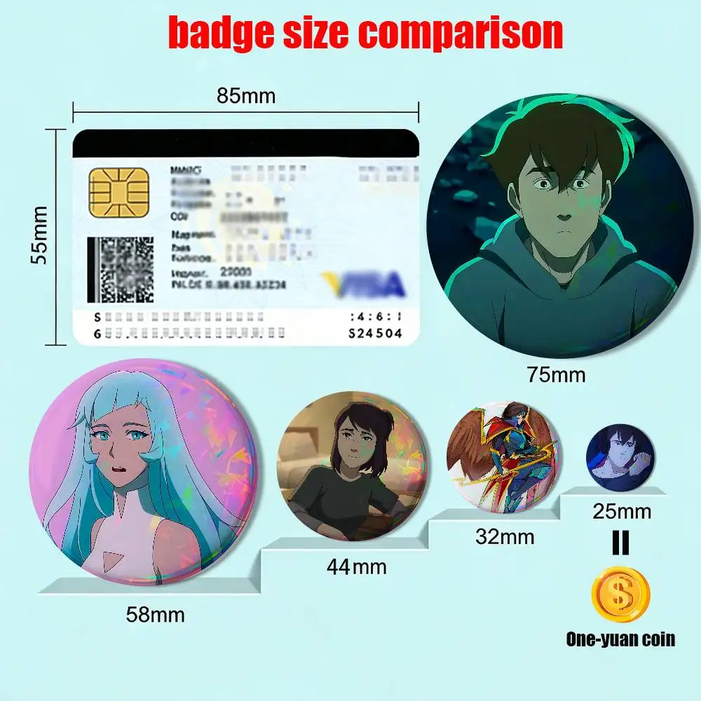 Caspian Maddie Kim Pantheon 58mm 44mm Round Pins Creativity Printed Pictures Text Metal Lapel Badges Brooches Jewelry