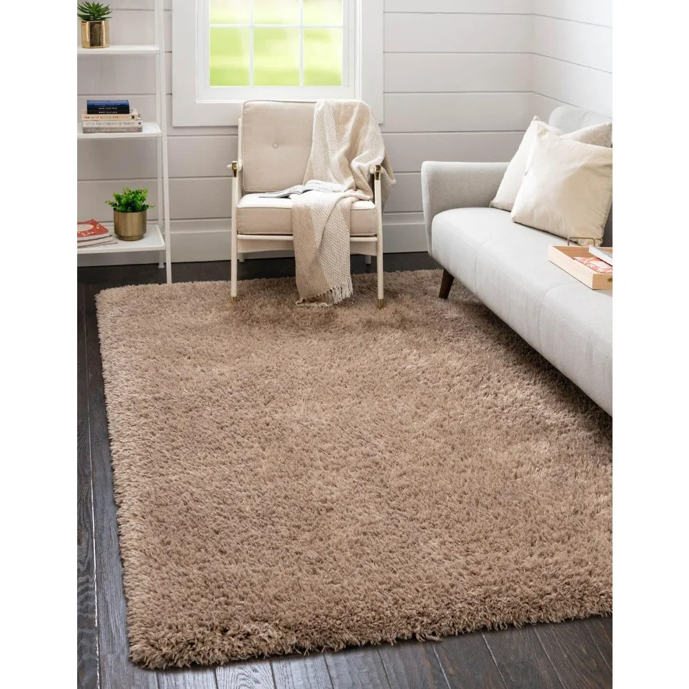 

HOME Infinity Collection Solid Shag Area Rug 5' x 8' Khaki Shag Rug Perfect for Living Rooms, Large Dining Rooms