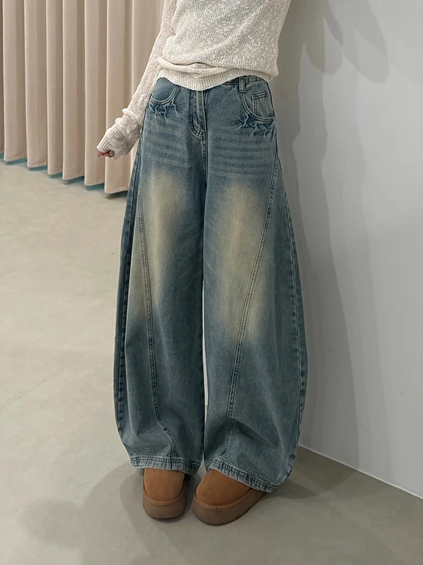 

American Retro Wide Leg Jeans Women's High Waist Loose Straight Cut Knife Pants Autumn New Sle Spring Season Ladies