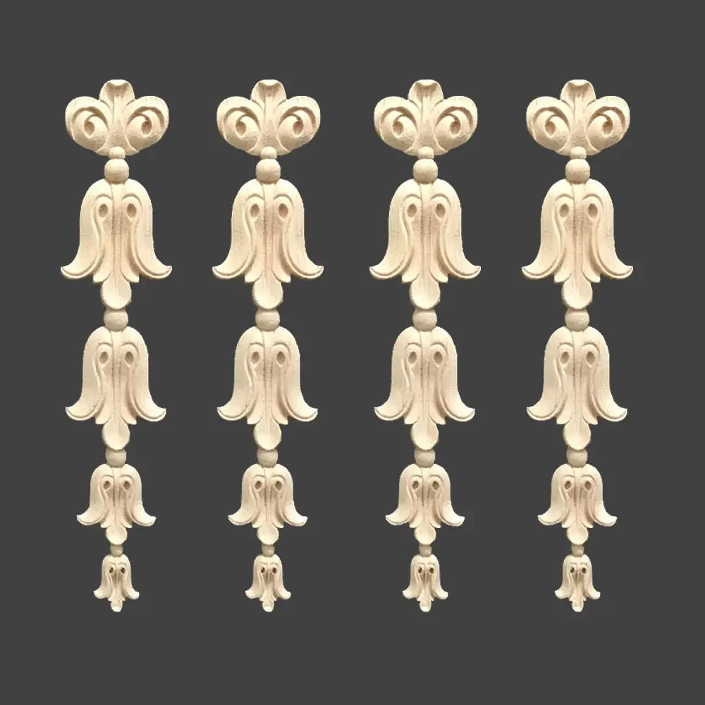 4Pcs Wood Carving Applique Onlay Ornament Unpainted Long Decal for Door Frame Dresser Bed Wall Cabinet Window Furniture Decor