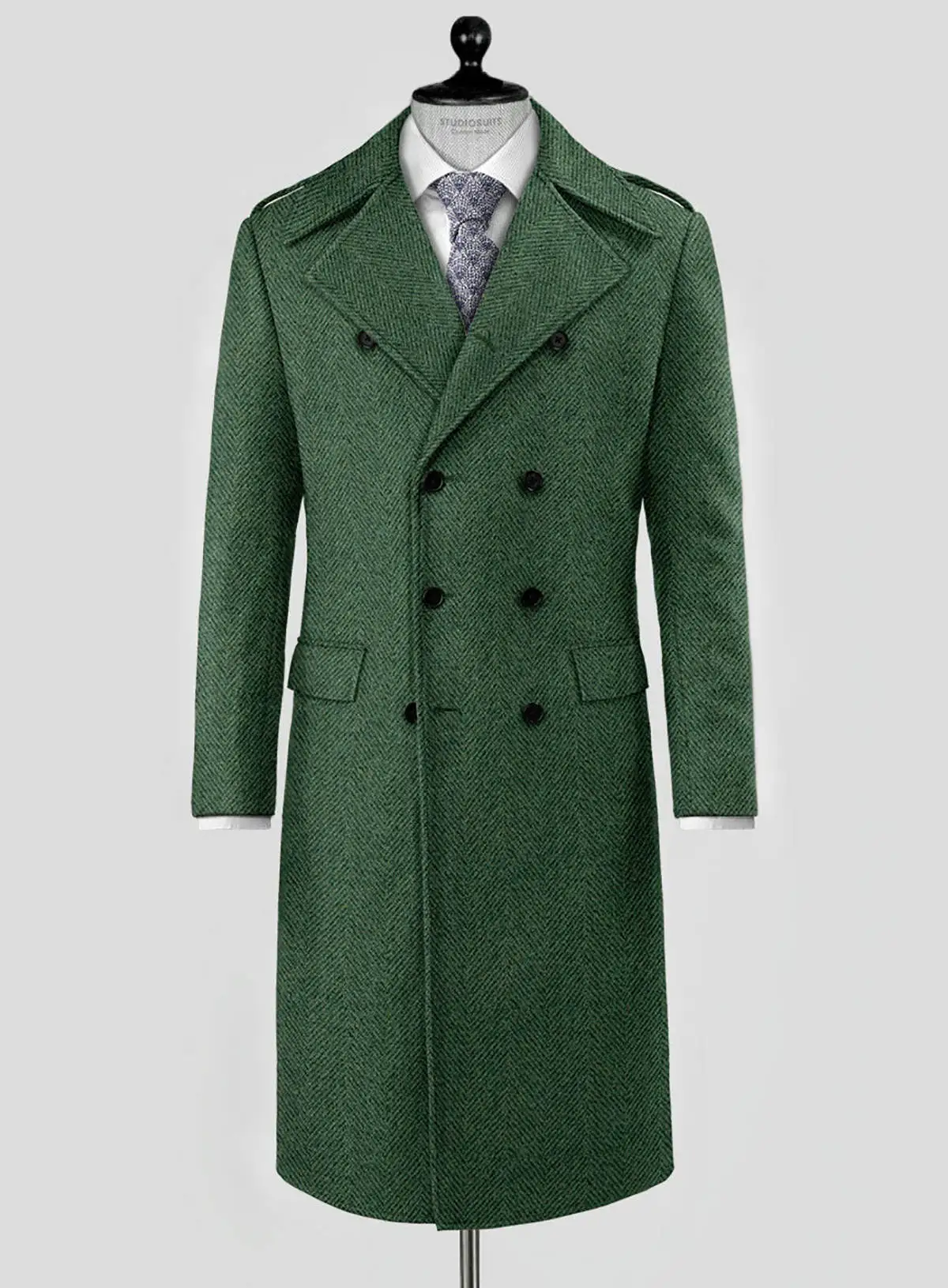 Unique Men Long Coat  Wool Blends Herringbone Notched Lapel Trench Coats Double Breasted Warm Business Blazers Customized