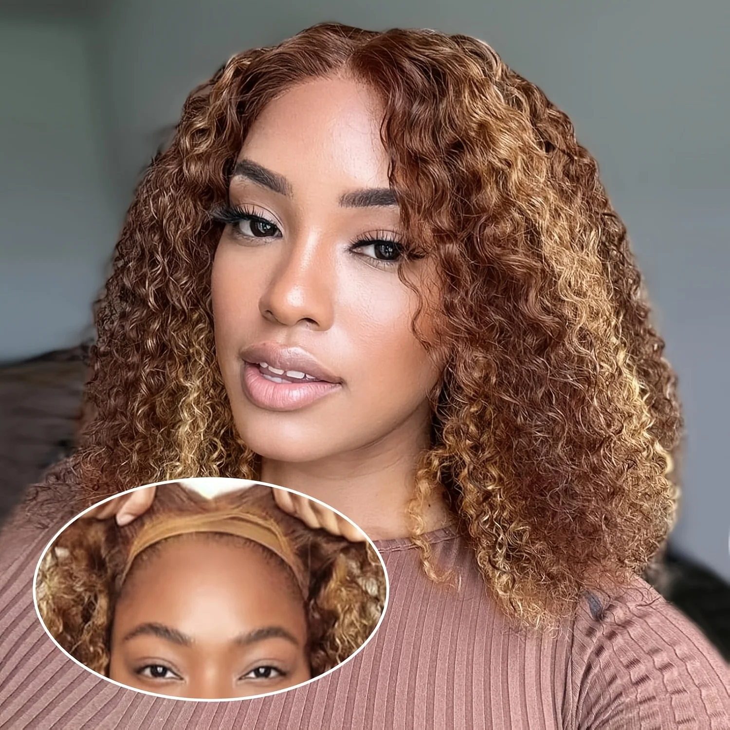 Parrucca Bob con chiusura in pizzo 5X5 HD Parrucca per capelli umani 4/27 Evidenzia usura e Go Parrucca senza colla Parrucche umane frontali bionde miele ricci ad onda profonda