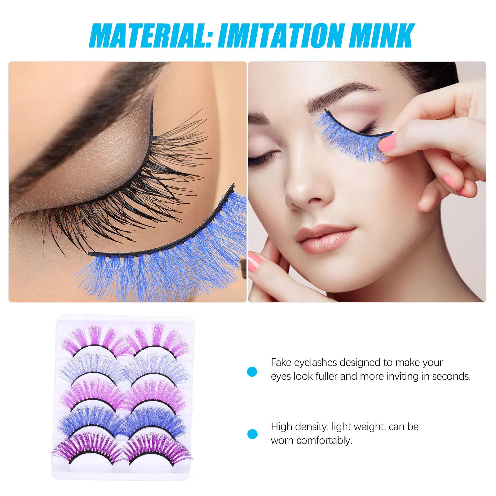 

5Pairs False Eyelashes Natural Style Durable Chinlon Fiber Thick Makeup Eyelash Fake Lash for Party Daily Wear Long