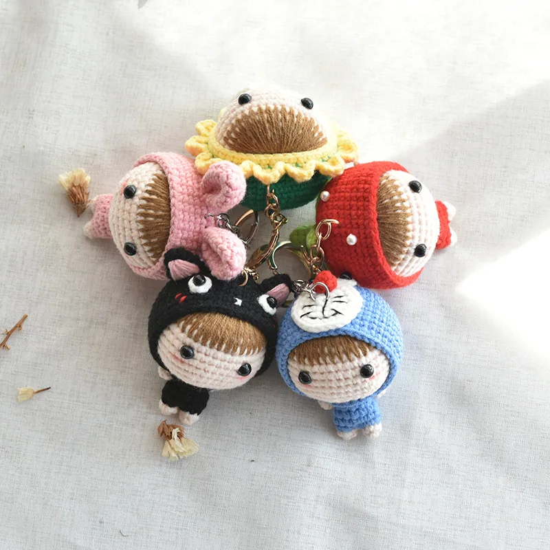 Handmade Crochet Mini Little Doll DIY Wool Knitted Cute Keychain Buckle Decoration or Girl Backpack Pendant