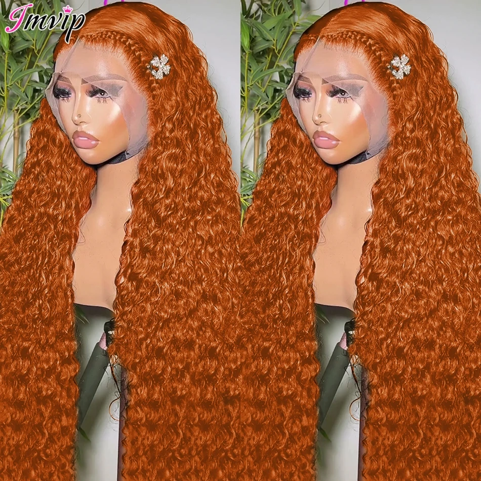 

IAMVIP 13x6 13x4 Orange Ginger Deep Wave Remy Lace Front Wig Colored Curly Lace Frontal Human Hair Wigs For Women Human hair wig