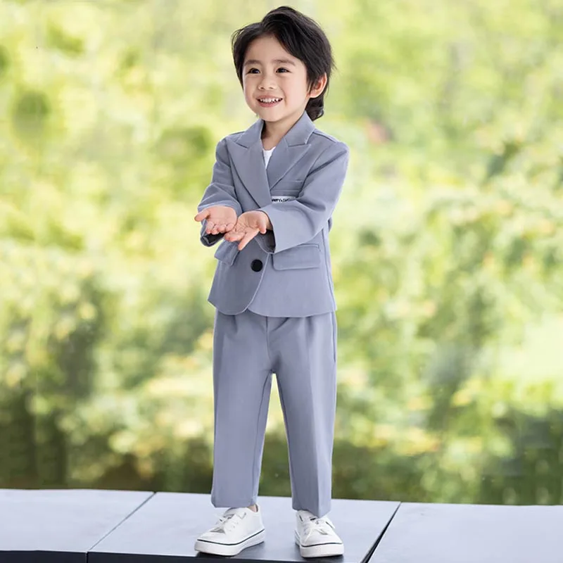 

Baby Boys Blazer Set White Casual Presenter Costume Grey Kids School Uniform Set 2 To 12 Y Teen Children Performance Group Suit