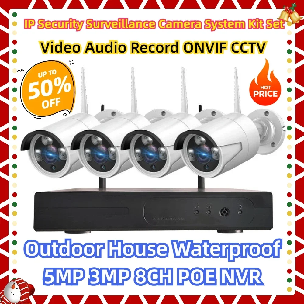 

Outdoor House Waterproof 5MP 3MP 8CH POE NVR Video Audio Record ONVIF CCTV IP Security Surveillance Camera System Kit Set