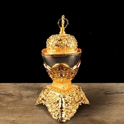 Tibetan Tribute Buddhist Bowl, Golden Tibetan Furnishing, Toba Tantric Alloy Handicraft, Buddhism Collection, Home Gift