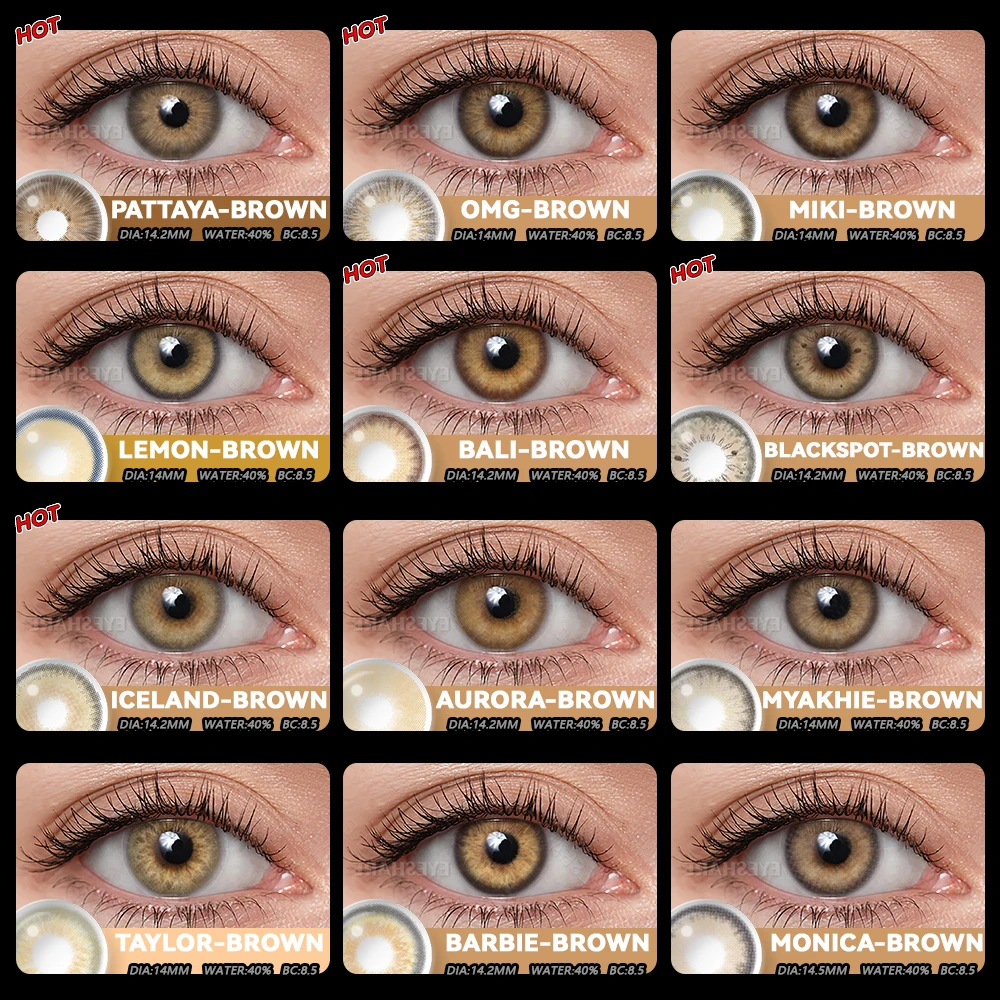 AMARA 1 par de lentes de contato para olhos, cor marrom natural, beleza anual, contatos cosméticos, maquiagem para os olhos, lentes marrons