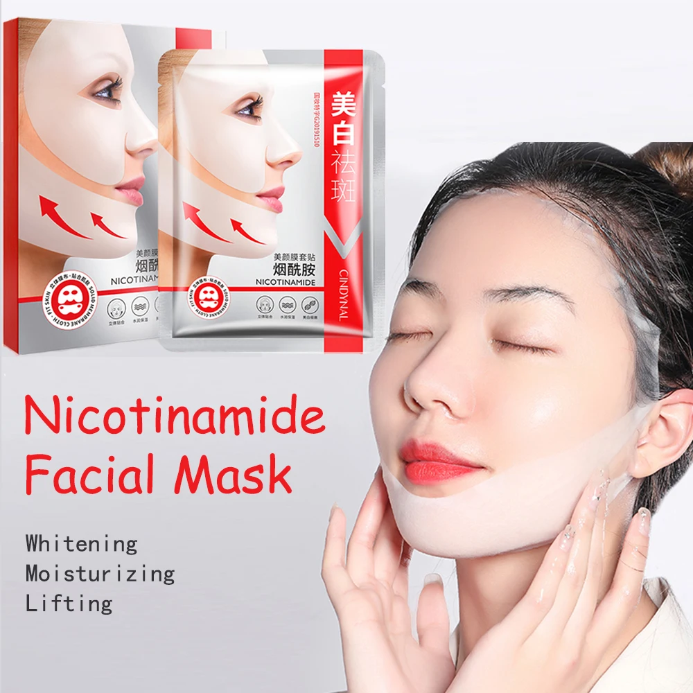 5PCS Nicotinamide Facial Mask Deeply Hydrating Moisturizing Lifting Face Masks 2 In 1 Chin Forehead Mask Sheet Firming Skin