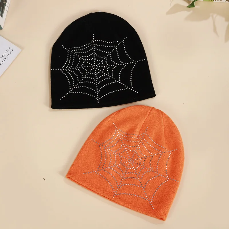 Spider Web Slouchy Beanie Hat, Gothic Hip-Hop Hat, Autumn and Winter Warm Knit Hat