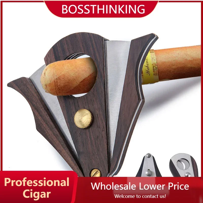 

Cigar Cutter Stainless Steel Double Blade Wooden Bat Type Cigar Scissors Portable Tobacco Cutter Knife Smoking Accessories