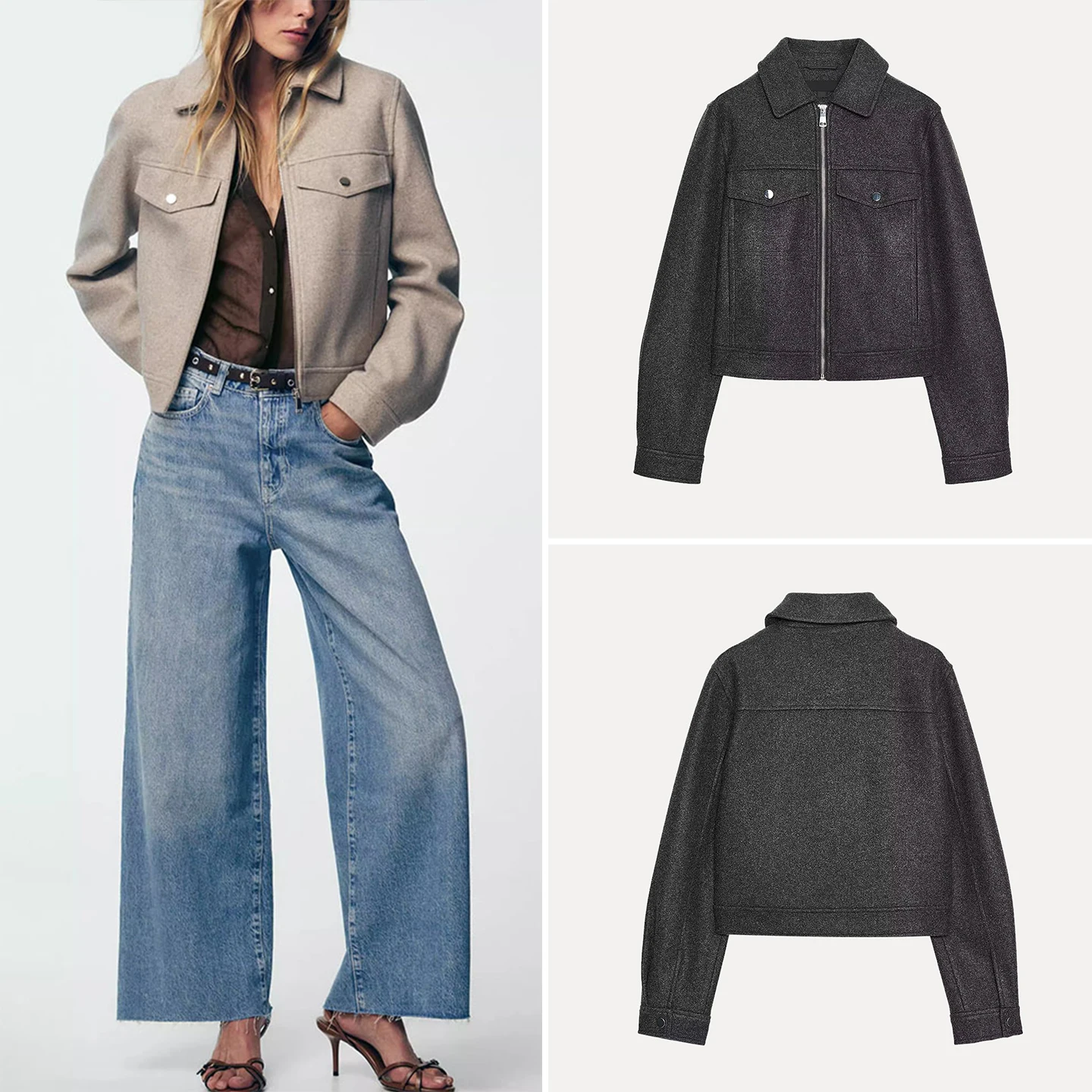 

Ele Soft Zipper Jaet Outerwear for Women Casual Sle Stand Fit Other Material 00% Regular Length Daily Wear