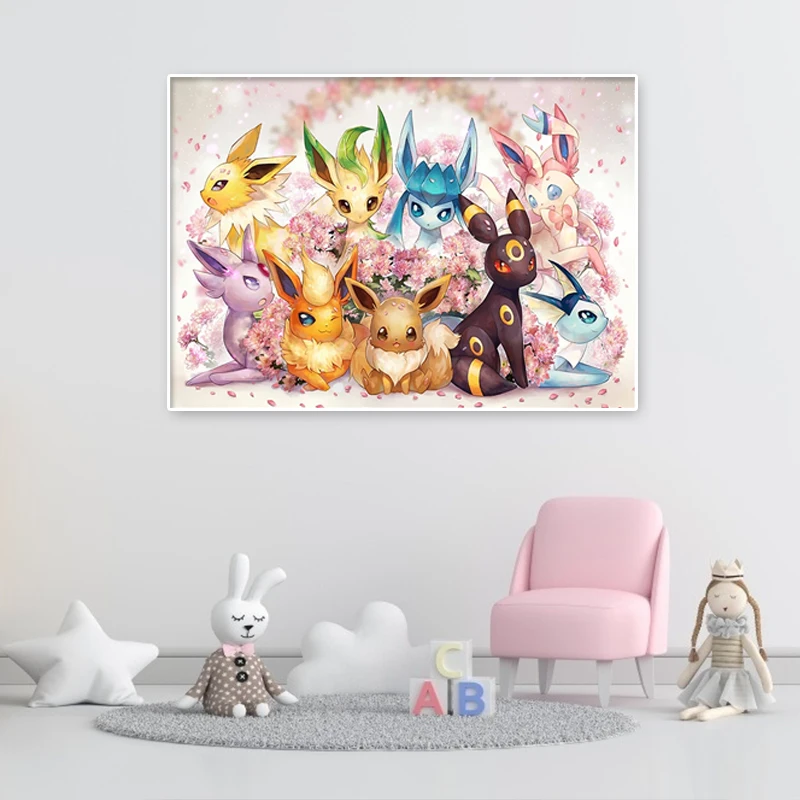 Pokemon Eeveelution Kawaii Poster Vaporeon Espeon Canvas Painting Wall Art Prints Living Room Decor Picture Mural Cuadros