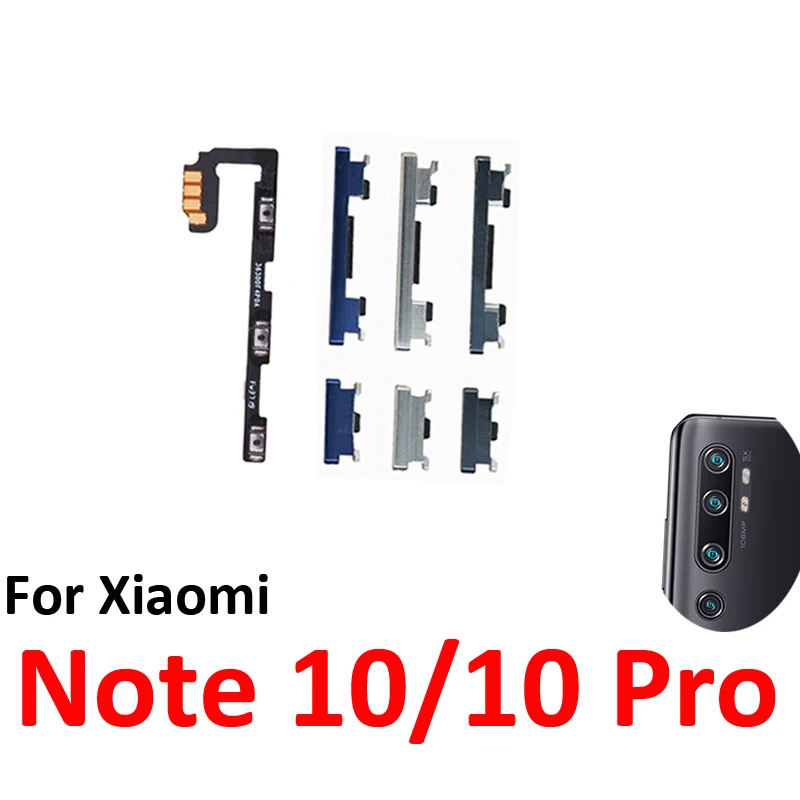 For Xiaomi Mi Note 10 Pro Phone New Power Volume Button On Off Up Down External Key Internal Flex Cable Parts Black