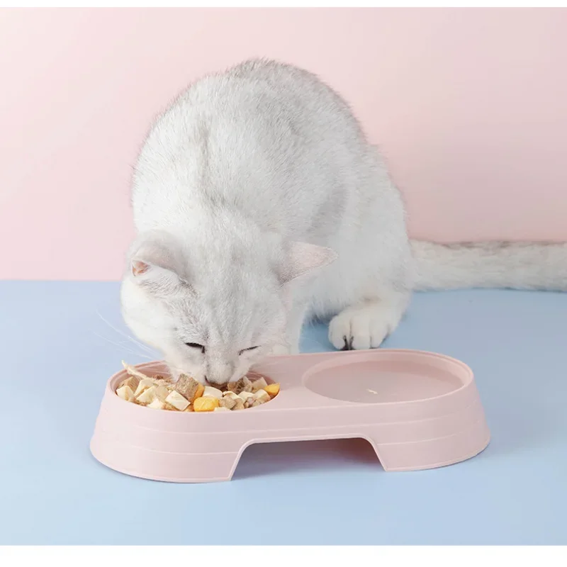 Macaron Pet Double Bowl Plastic Kitten Dog Food Drinking Tray Feeder Cat Feeding Pet Supplies Accessories