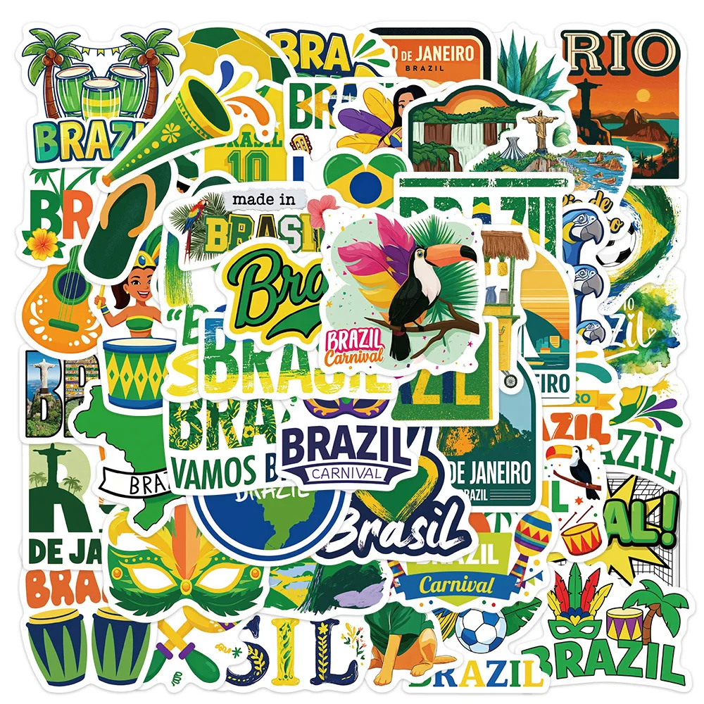 50pcs Brazil Travel Stickers Outdoor Scenery Adventure Waterproof Decals for Water Bottle Phone Laptop Tablet Luggage DIY Decor
