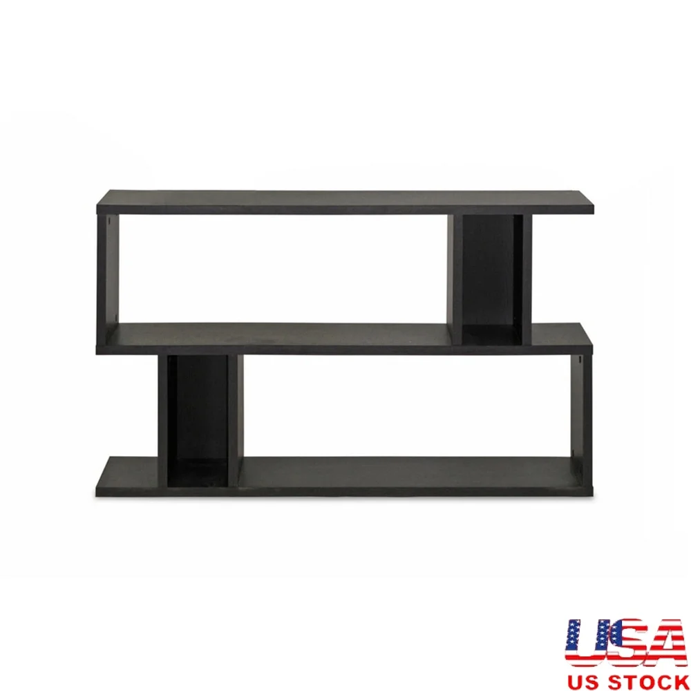 

Contemporary 2-Level Dark Brown Bookshelf Engineered Wood Display Shelf Home Office Kids Room Assembly Required