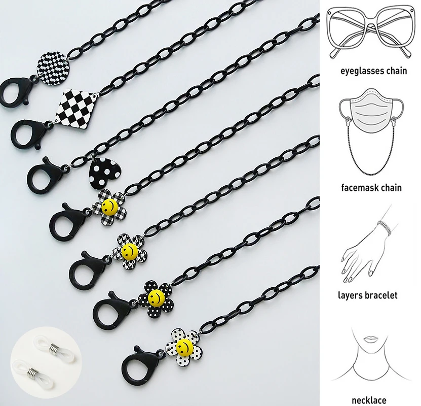 Fashion Glasses Lanyard For Women Flower Smile Face Sunglasses Chain Polka Dot Mask Strap Neck Cord Rope Eyewear Jewelry Gift