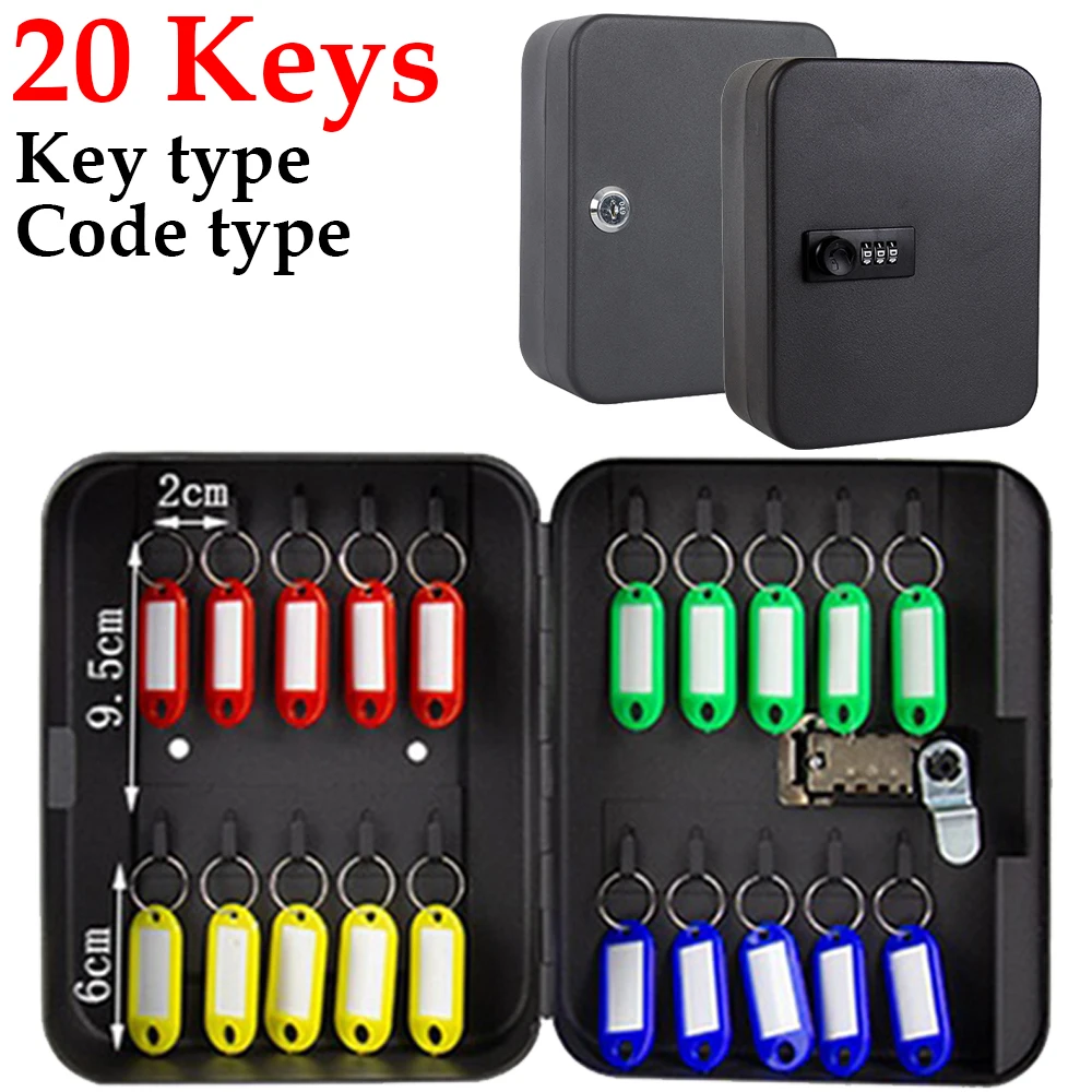 Metal 20 Keys Safe Storage Box Combination/Key Lock Wall Mounted Spare Car Keys Organizer Cabinet For Home Office Apartment