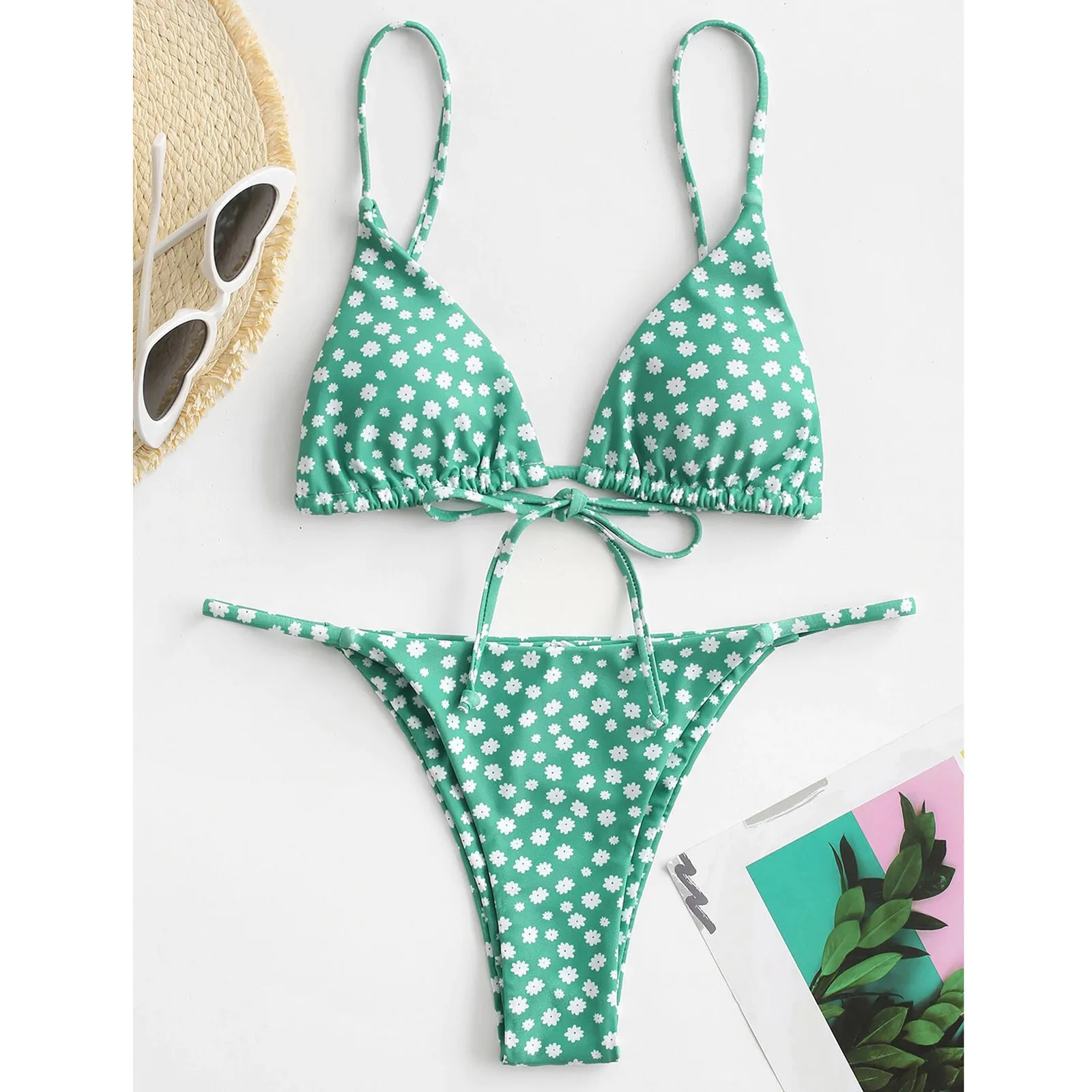 

202 New Sexy Bikini Women's Retro Print Swimsuit Sports Yoga Fitn Fans Supplies with Chest Pad No Steel Support