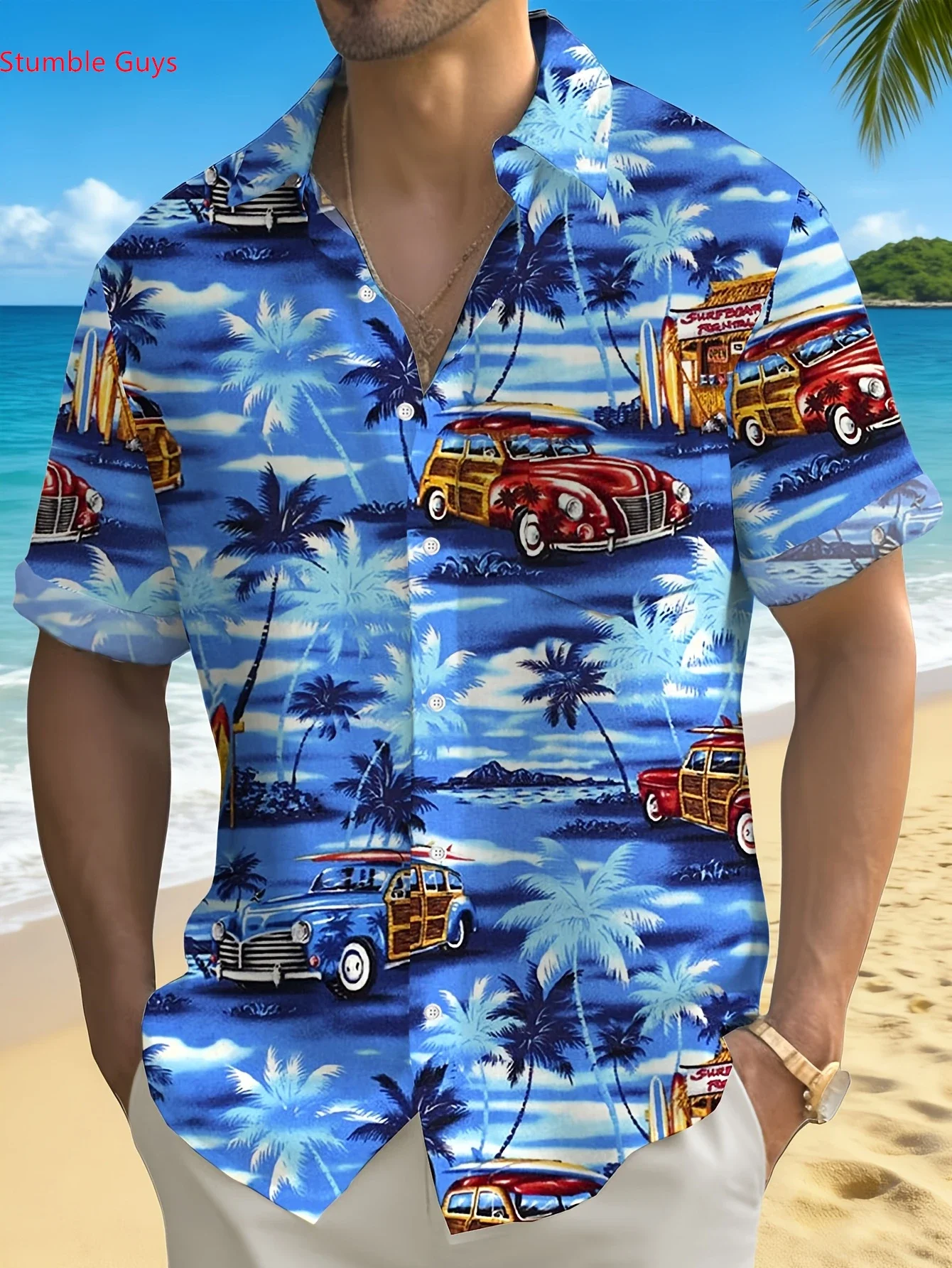 

Summer Trendy Men's Hawaiian Shirt Man Short Sleeve Bold Party Print Loose Fit Comfortable Fashion Vacation Tops