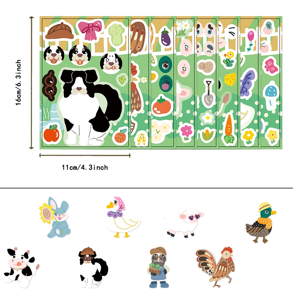 8/16/32PCS Bauernhof Tier kinder Puzzle Aufkleber Cartoon Hand Konto Material Telefon Fall Notebook Gepäck wasserdichte Aufkleber