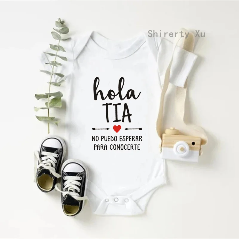 Hola Tia No Puedo Esperar Para Conocerte Funny Baby Bodysuits Newborn Announcement To Aunt Boys Grils Cotton Ropa Clothes Romper