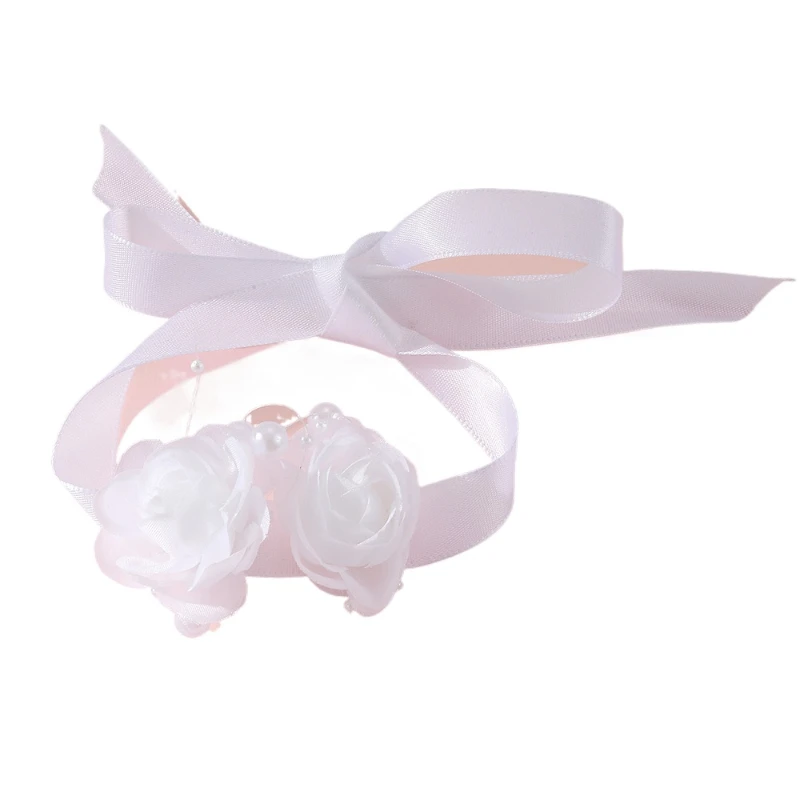 *Bridesmaid Flowers Bracelet Wedding Wrist Fabric Ribbon Pearl Bow Bridel Wrist Flowers Hand Flowers Party Prom Supplies Decor