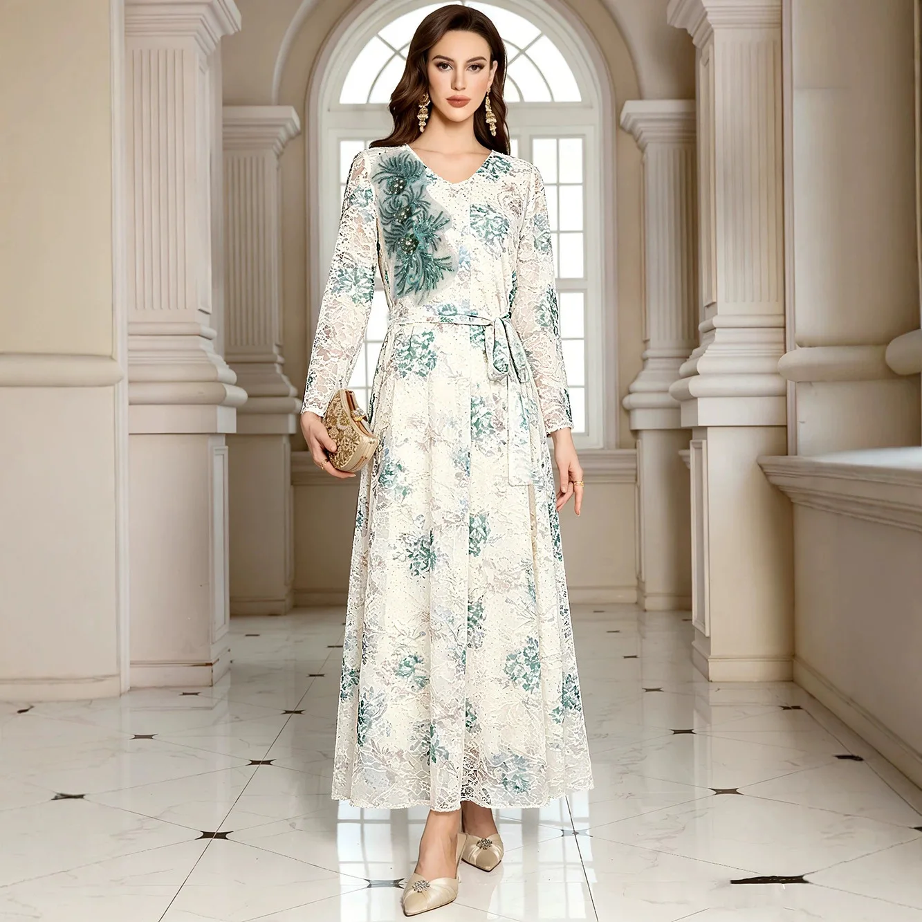 

Mt555 Women's Long Sleeve New Fashionable Lady Clothes Embellished Elegant Ladies Dress Gown Ramadan Dubai Luxury Islam Elegant