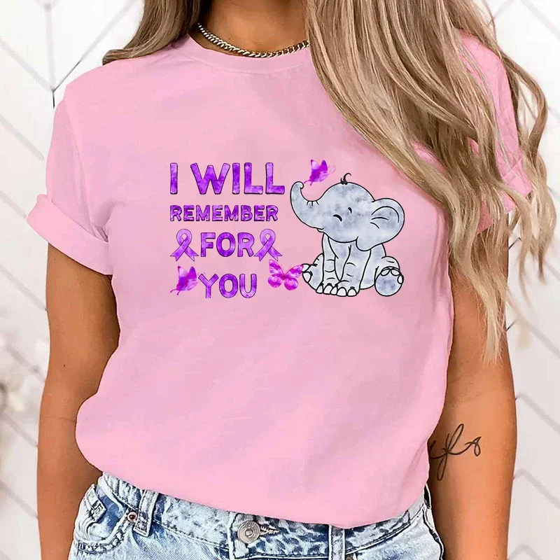 Fashion Short Sleeve T Shirt High Quality T-Shirt New I Will Remember for You Elephant Alzheimer'S Awareness Printing T Shirts