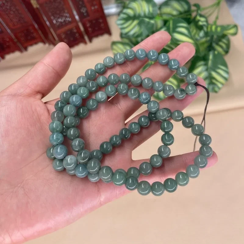 

Natural Emerald 6-8mm beads Necklace Jade Pendant Beads Sweater chain Charm Jewellery Fashion Hand-Carved Man Woman Luck Amulet