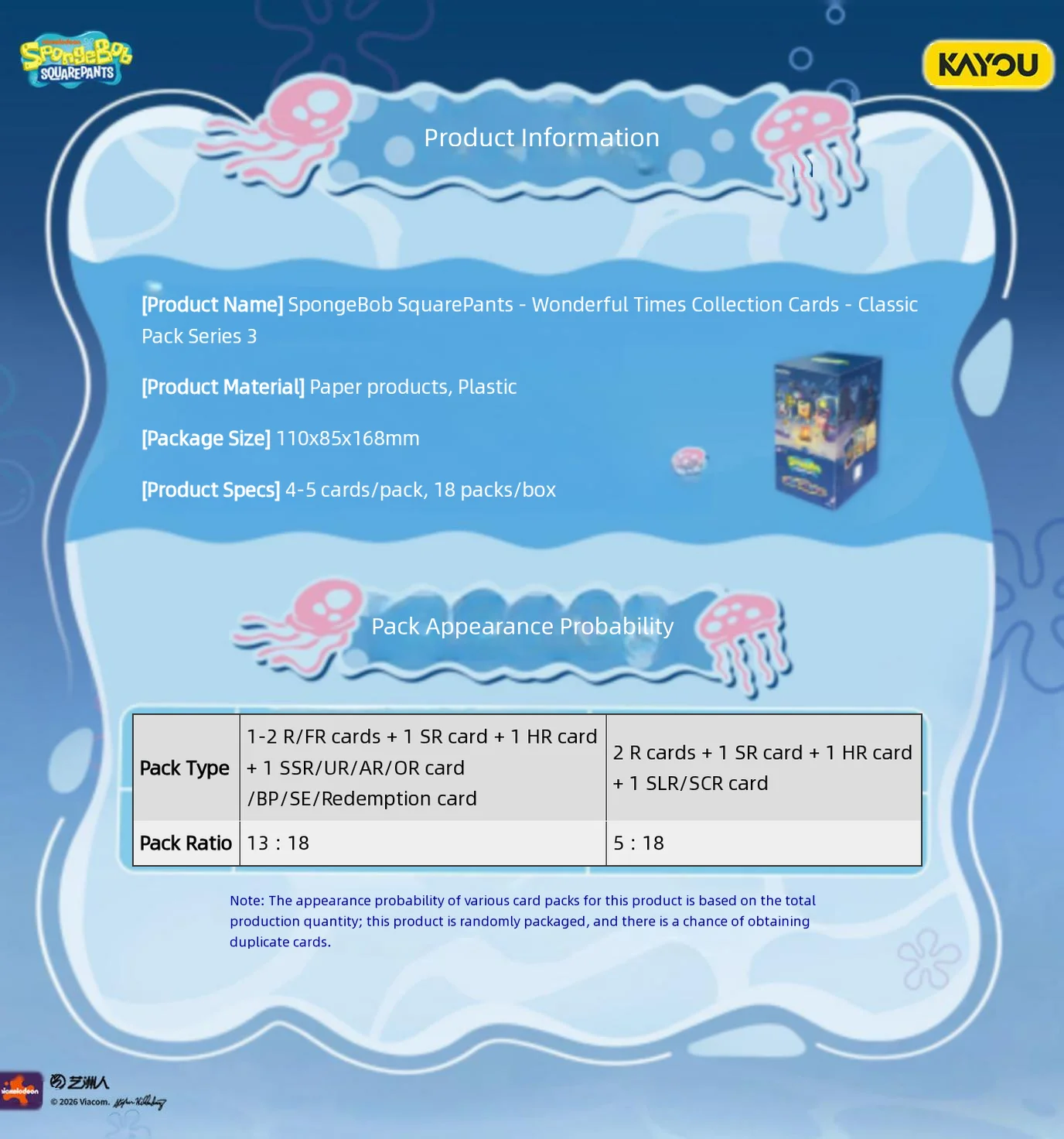 Kayou SpongeBob SquarePants Vol.3 Deluxe Collection Box Official Cards Pack Full Set Collectible Trading Card Gift