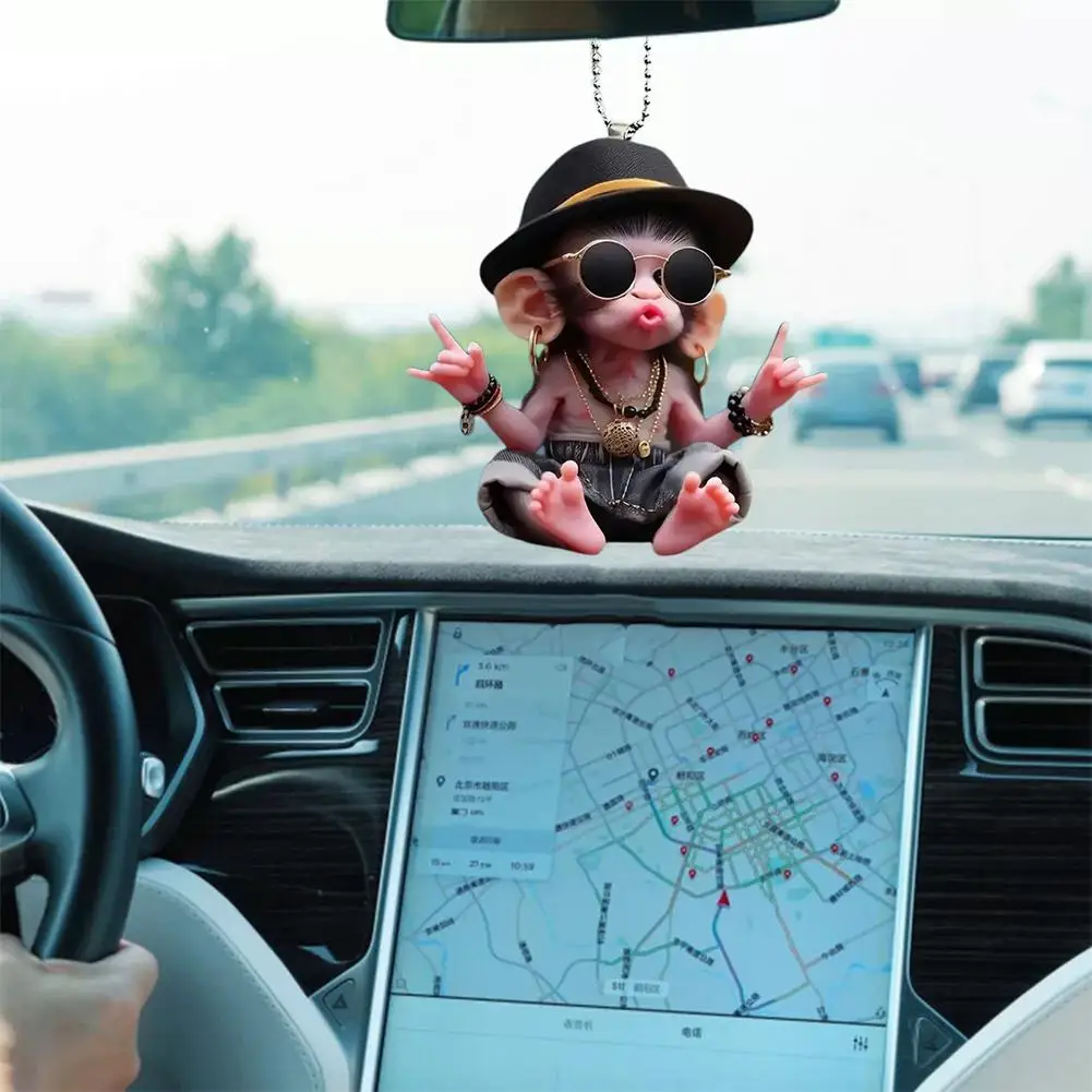 Recién llegado, colgante de mono acrílico, colgante de decoración personalizado, colgante de mono de Navidad, adorno acrílico para coche, dibujos animados de Navidad C2Z8