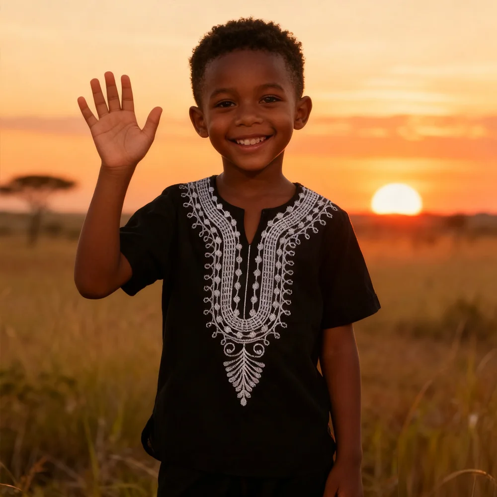تي شيرت عصري للأولاد المسلمات برقبة على شكل حرف v ملابس أطفال تقليدية Dashiki ملابس صيفية للمهرجان الأفريقي تي شيرت أساسي للأطفال