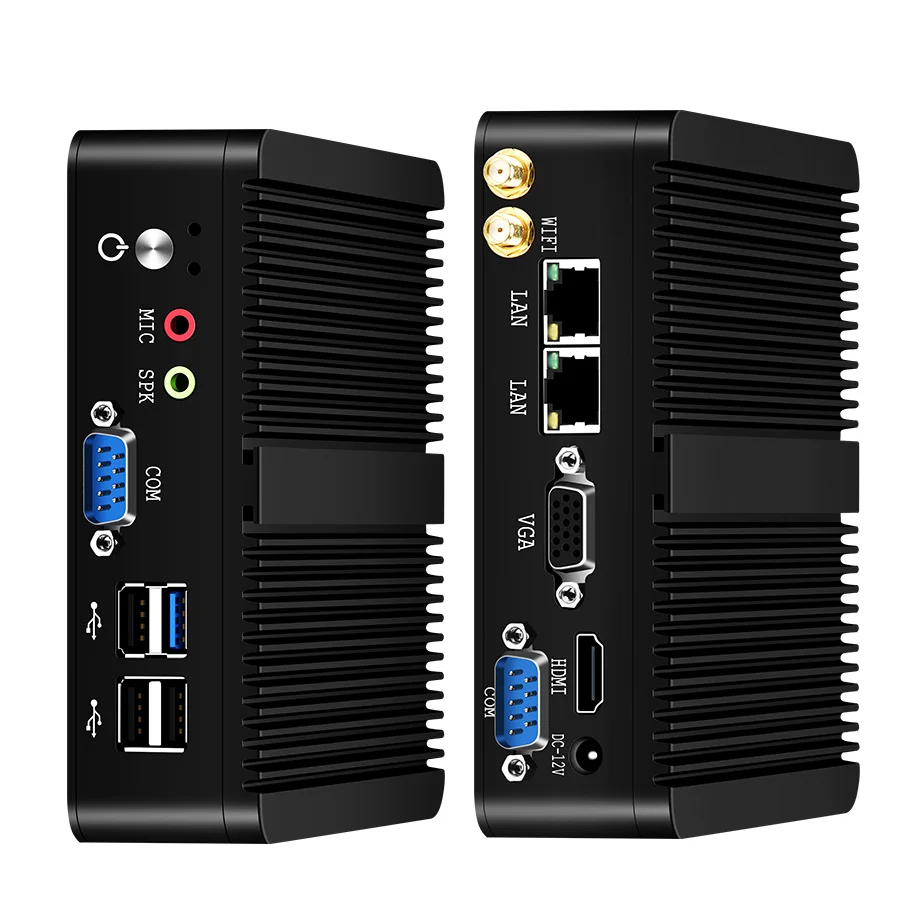 XCY Fanless Mini PC Intel Celeron J1900 Quad-Cores 2.0GHz 2x RS232 2x LAN Windows 10 Linux Embedded IoT Industrial Computer