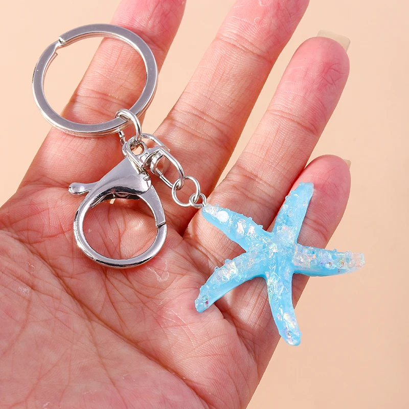 Cute Summer Beach Conch Shell Keychain Women Girls Starfish Key Ring Pendants for Handbag Decor Handmade Key Chain Gifts