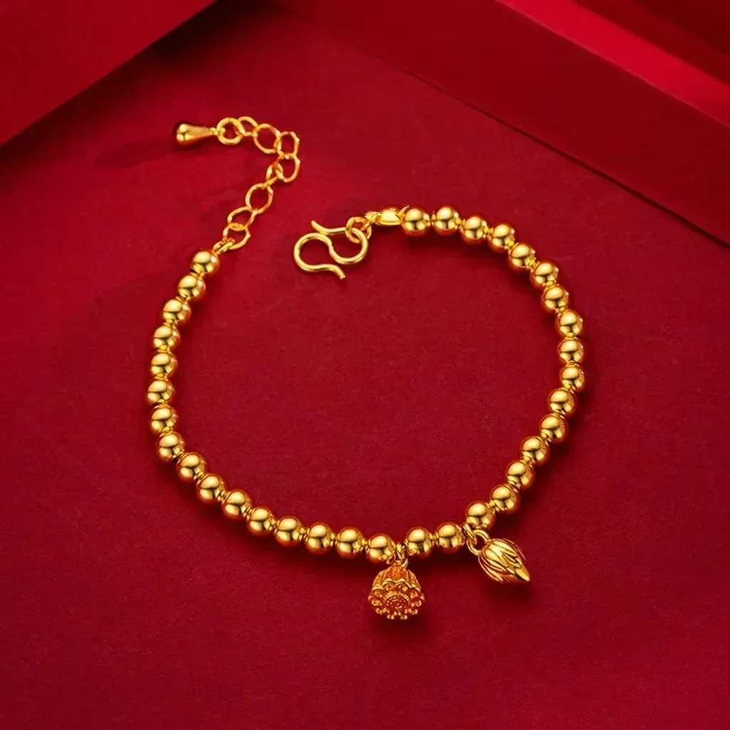 

High quality pure gold AU999 gold bracelet 24K real gold ladies good luck lotus bracelet goddess lotus pendant