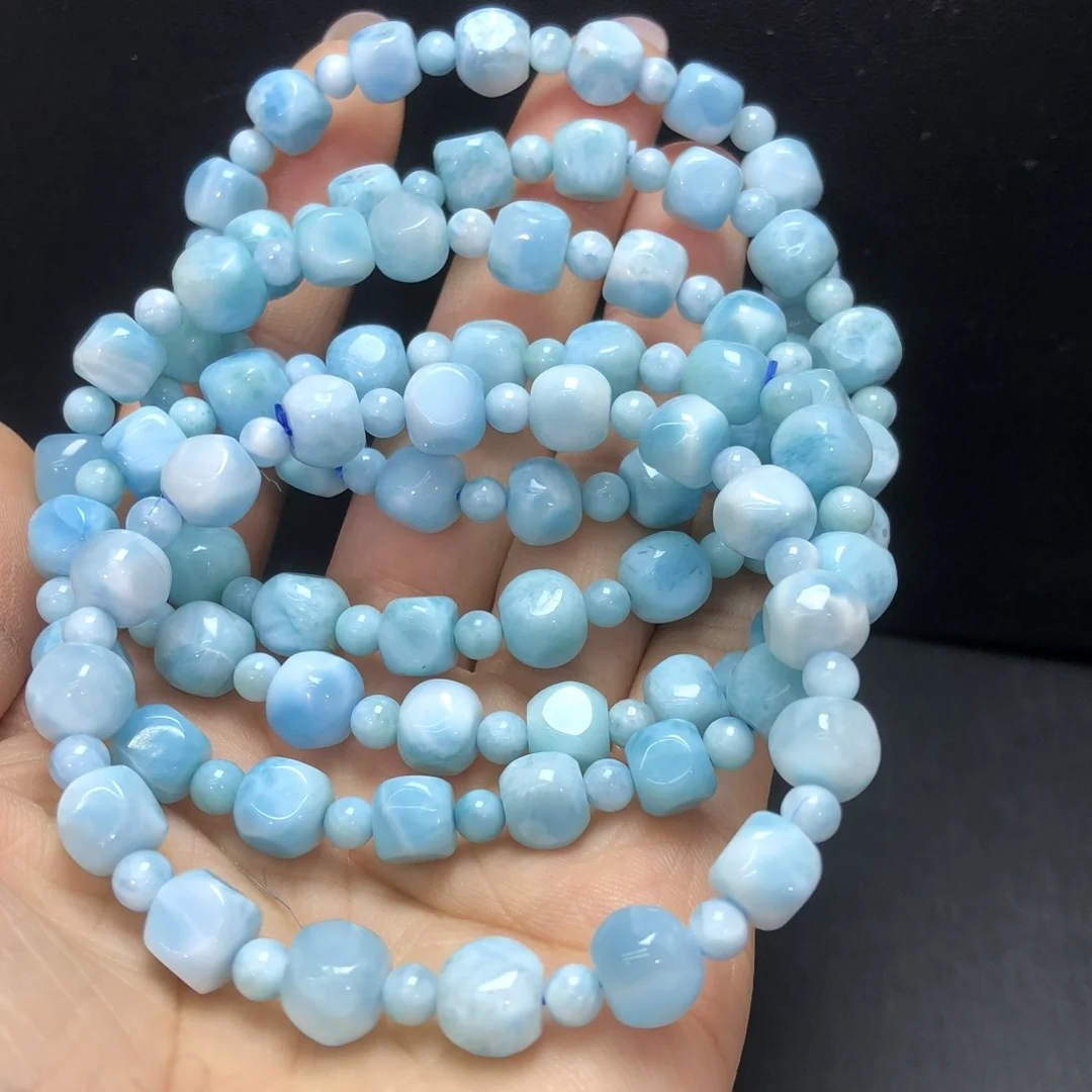 1Pc Fengbaowu Natural Dominican Republic Larimar Bracelet 7MM Irregular Cube Beads Reiki Healing Stone Jewelry Gift For Women