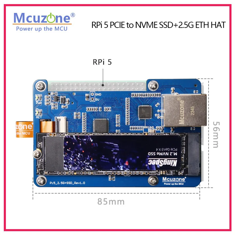 (MPS2.5G)Raspberry Pi 5 PCIe TO NVMe SSD + 2.5g ETH Hat RTL8125, สนับสนุน RPI OS, Ubuntu, 2280,2242, SSD ขนาด2230