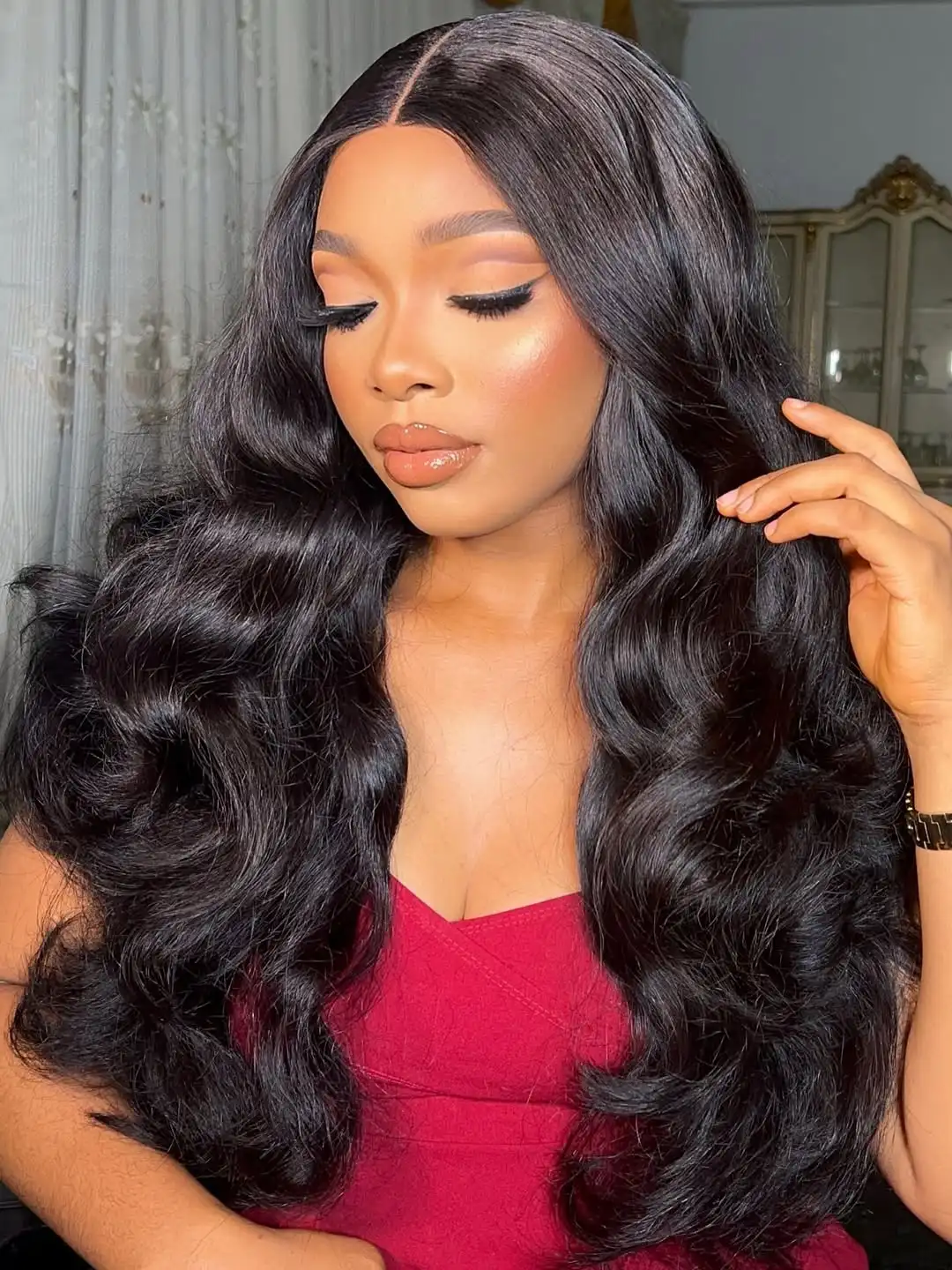 

42, 44 дюйма, 13x4, 13x6, HD, прозрачные объемные волны, кружевные фронтальные парики для женщин, плотность 250, предварительно выщипанные, 5x5, кружевной парик, человеческие волосы