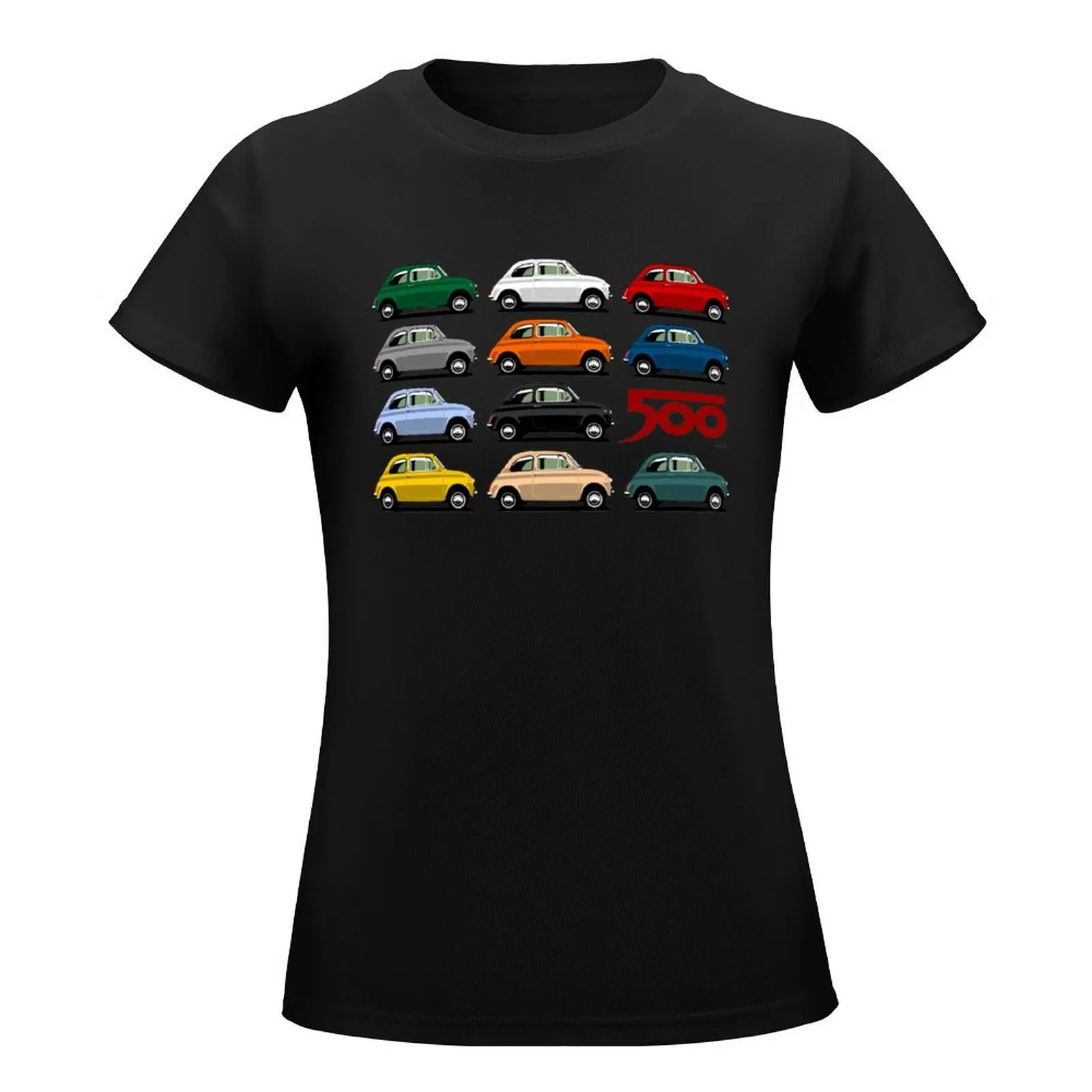 Fiat 500 side view T-Shirt graphics Blouse tees cat shirts for Women