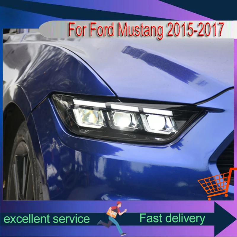 Powerful Headlights for Cars Ford Mustang 2015-2017 Front Lamp Projector Lens DRL Full LED Turn Signal Tools Car Accessories