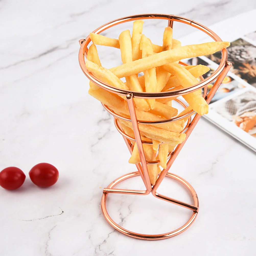 

2 Pcs French Fries Basket Stainless Steel Snack Serving Cone Holder Appetizer Racks Rose Gold Fried Chicken Stand